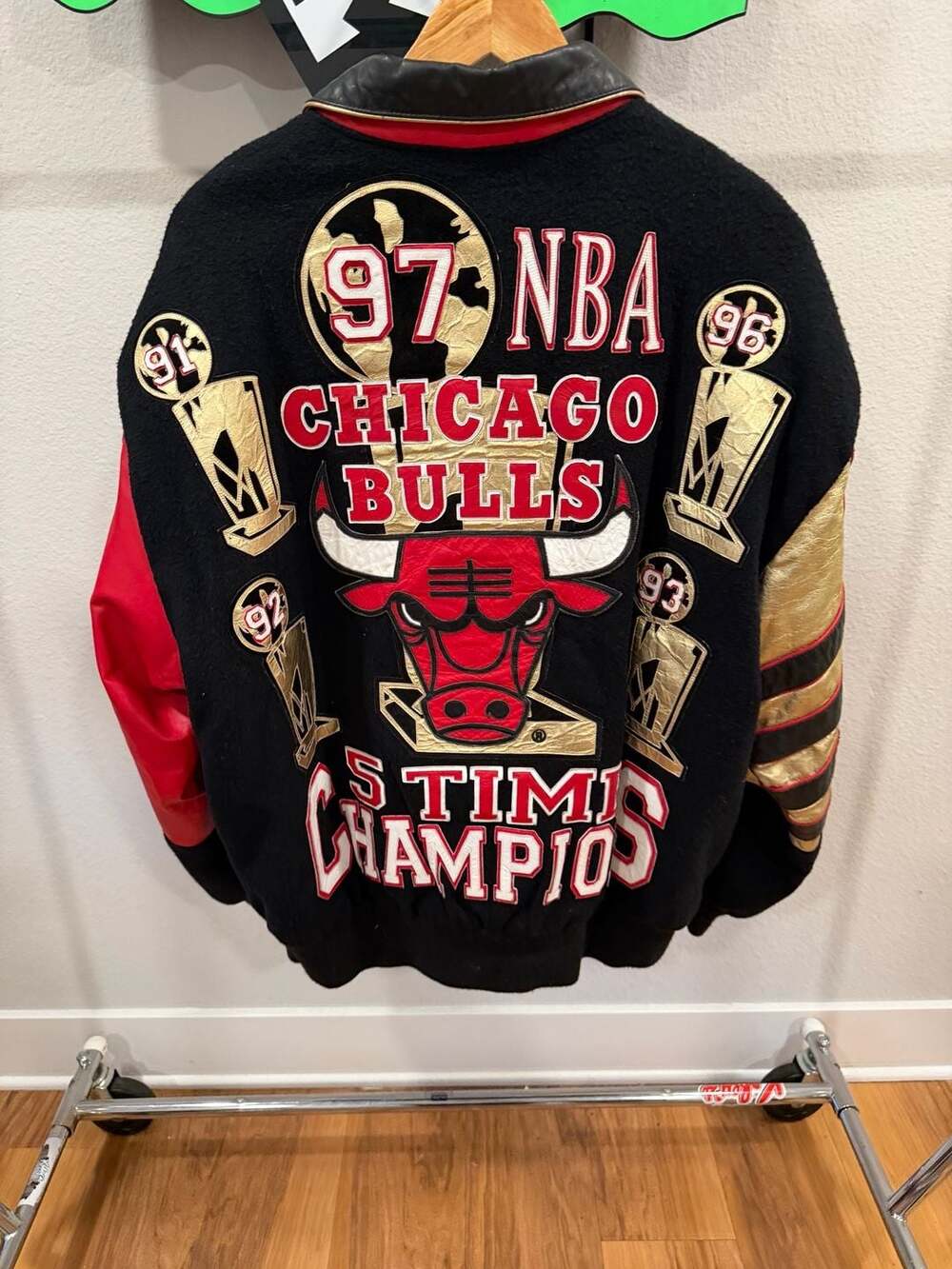 Vintage Jeff Hamilton Chicago Bulls 5-Time NBA Champions Wool And Leather Jacket